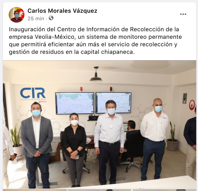Esta es una prueba irrefutable de la complicidad ecocida entre Carlos Morales Vázquez y Veolia Mx, pues el Edil del Ayuntamiento Tuxtla Gutiérrez