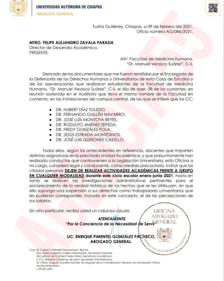 Separan de las aulas a 7 médicos docentes de la Facultad de Medicina Humana de la UNACH, no darán clases hasta que termine las investigaciones por conductas que contraviene la legislación universitaria.