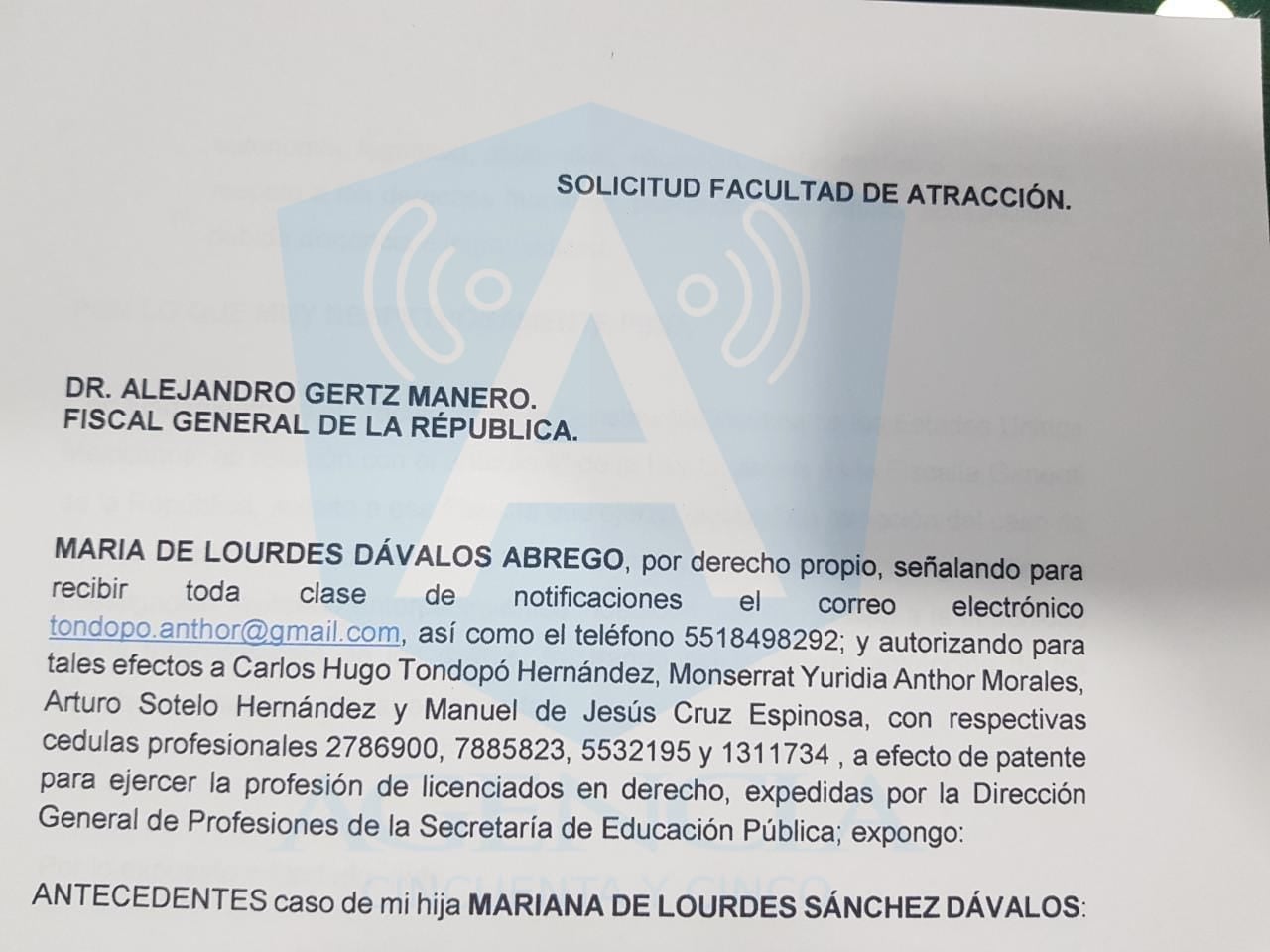 María de Lourdes Dávalos Abrego, pidirá al Fiscal General de la República, Alejandro Gertz Manero, ejerza su facultad de atracción del caso del Feminicidio de su hija.