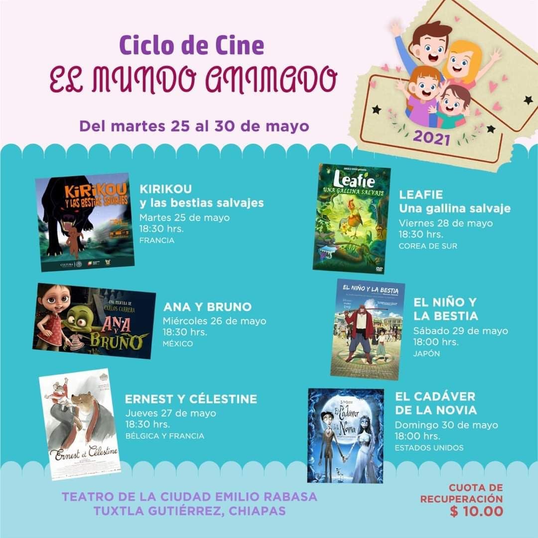Teatro Emilio Rabasa reabre sus puertas con el Ciclo de Cine «El Mundo Animado»