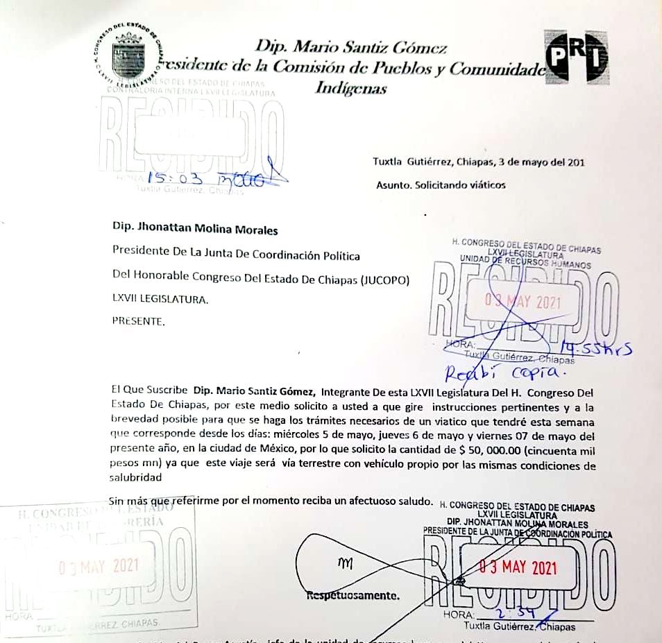 Cañonazos de 50 mil pesos, los viáticos de Diputado Santiz