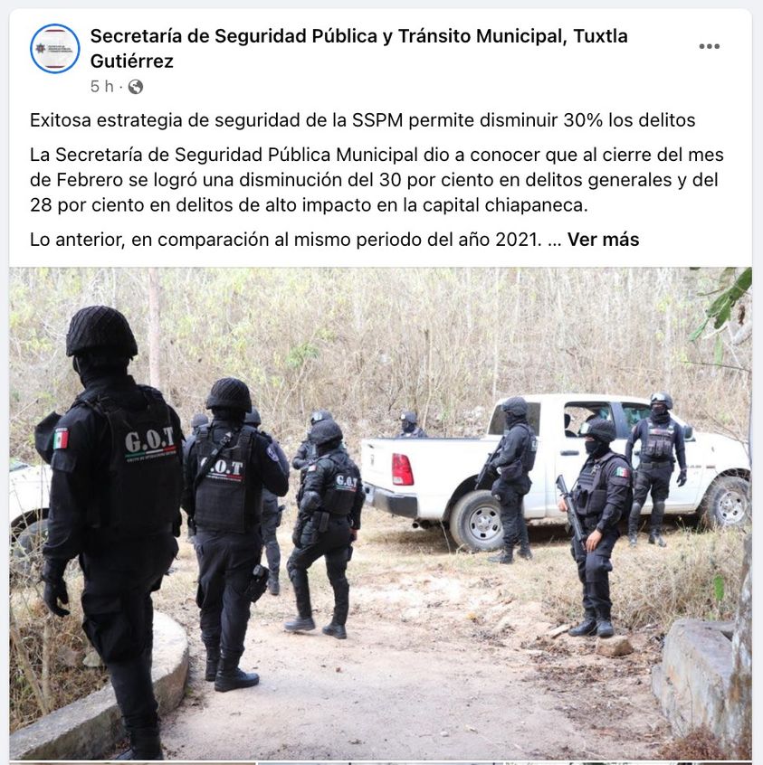 Asegura la Secretaría de Seguridad Pública y Tránsito Municipal, Tuxtla Gutiérrez