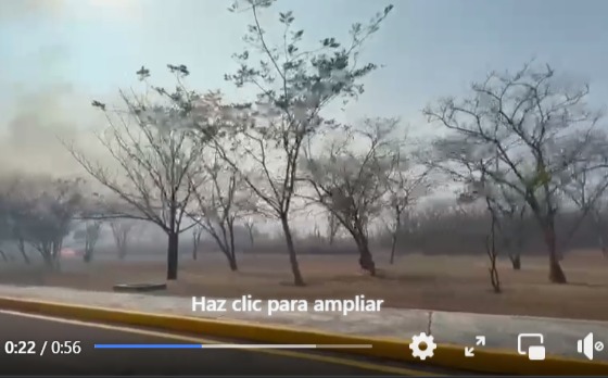 Fuerte incendio en la zona de pastizales y jardines del Aeropuerto Internacional Ángel Albino Corzo