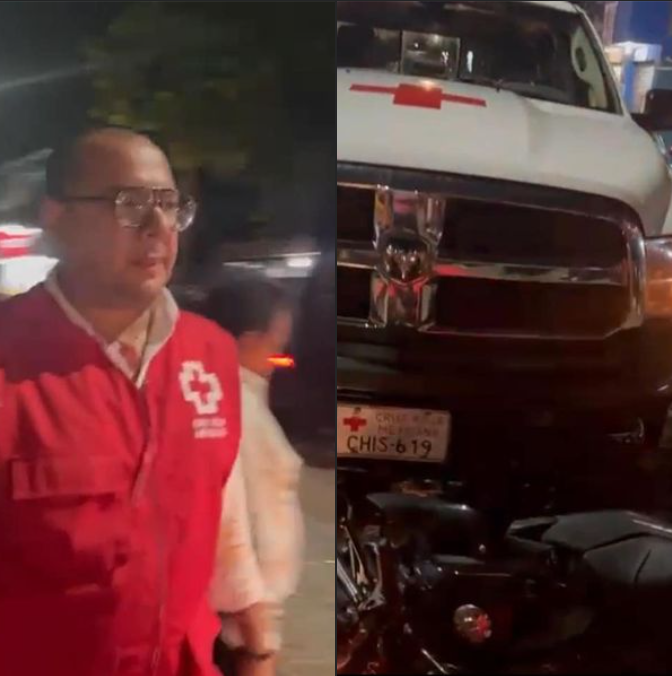 Delegado de la Cruz Roja Mexicana Delegación Chiapas Francisco Nazar, no respeta el Uno Por Uno y atropella una motociclista repartidora