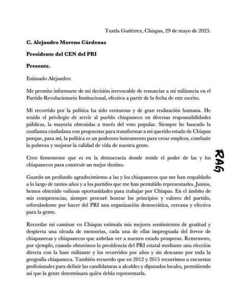 Renuncia Roberto Albores Gleason al PRI Oficial México