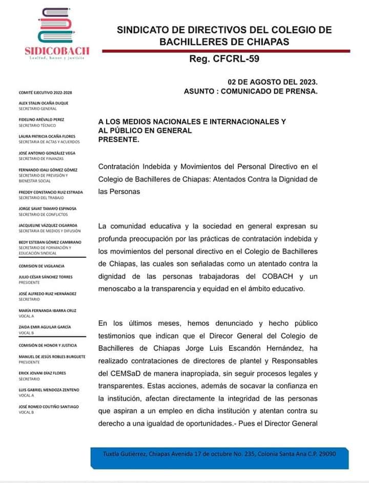 Comunicado Sidicobach