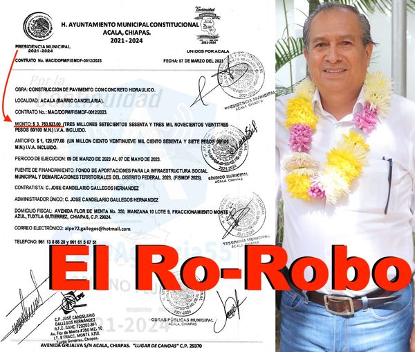 Este es uno de los contratos, de 11, que dió Rodrigo Trinidad Rosales Franco, alcalde del H. Ayuntamiento Municipal Acala, Chiapas 2021-2024, a su empresa favorita ALPE Construcciones