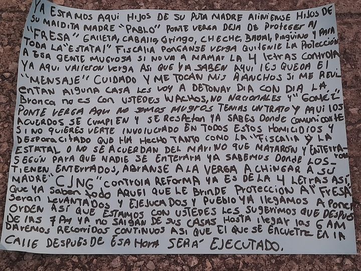 Dejan mensaje en Reforma, Chiapas.