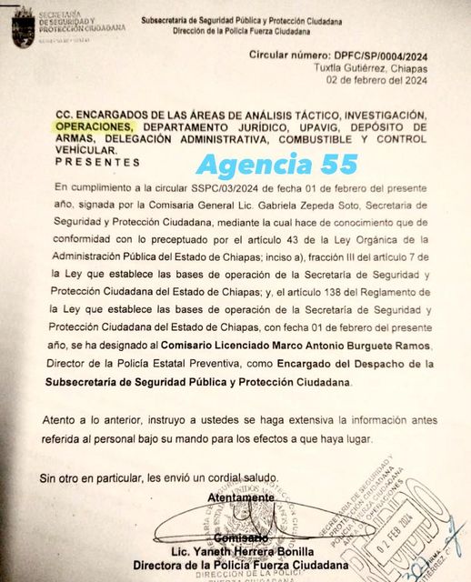 El Comisario Marco Antonio Burguete Ramos, es designado encargado de Despacho de la Subsecretaría de Seguridad Pública y Protección Ciudadana de la Secretaría de Seguridad y Protección Ciudadana. Gobierno de Chiapas