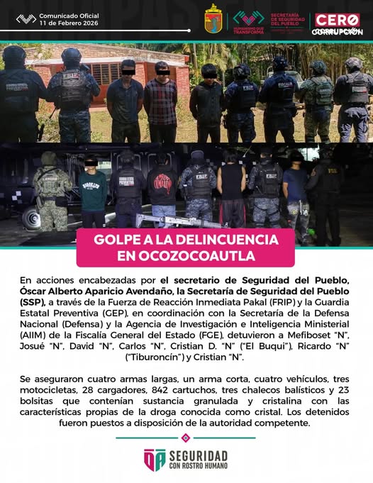 SSP DETIENE A 7 PERSONAS GENERADORAS DE VIOLENCIA EN OCOZOCOAUTLA