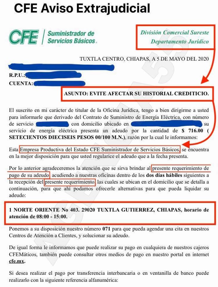 CFE realiza cobros EXTRAJUDICIALES en plena contingencia sanitaria