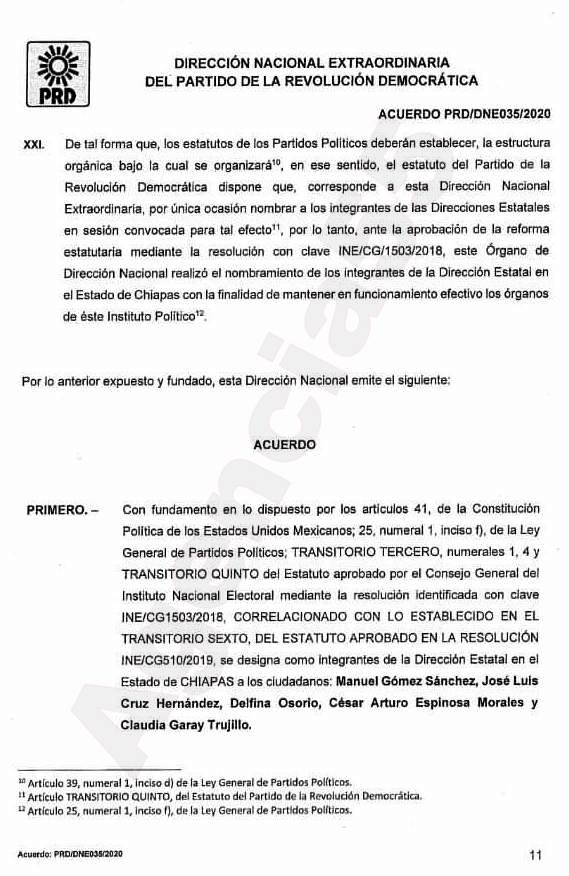 Designan integrantes de la Dirección Estatal de #Chiapas del Partido de la Revolución Democrática PRD