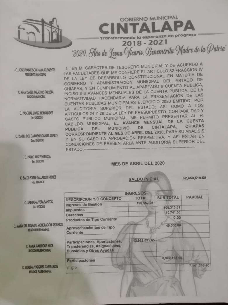 Irregularidades en las cuentas públicas del Municipio de Cintalapa