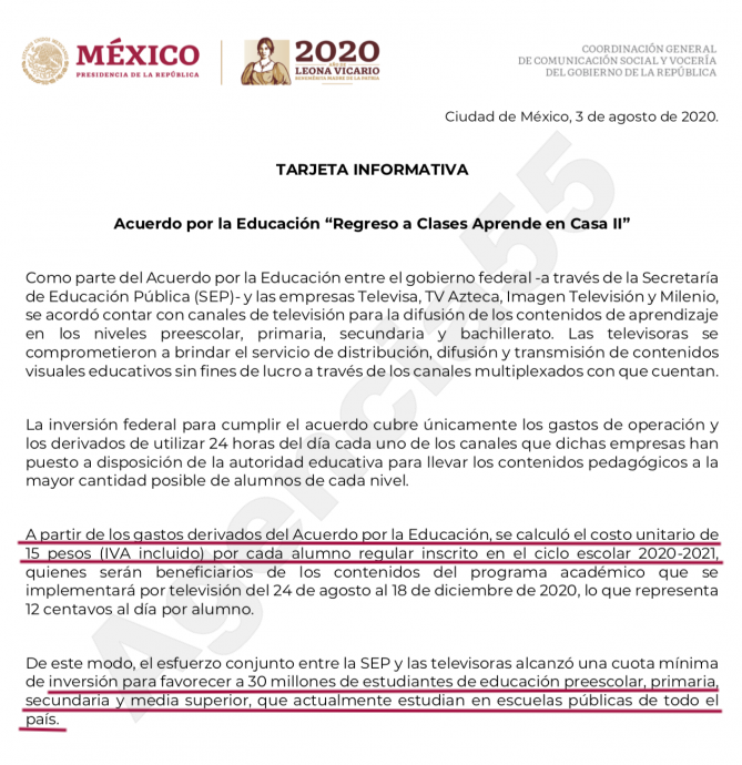 450 millones de pesos cobraran las Televisoras privadas por la difusión de contenidos de aprendizaje a nivel preescolar, primaria, secundaria y bachillerato. Nada es gratis.