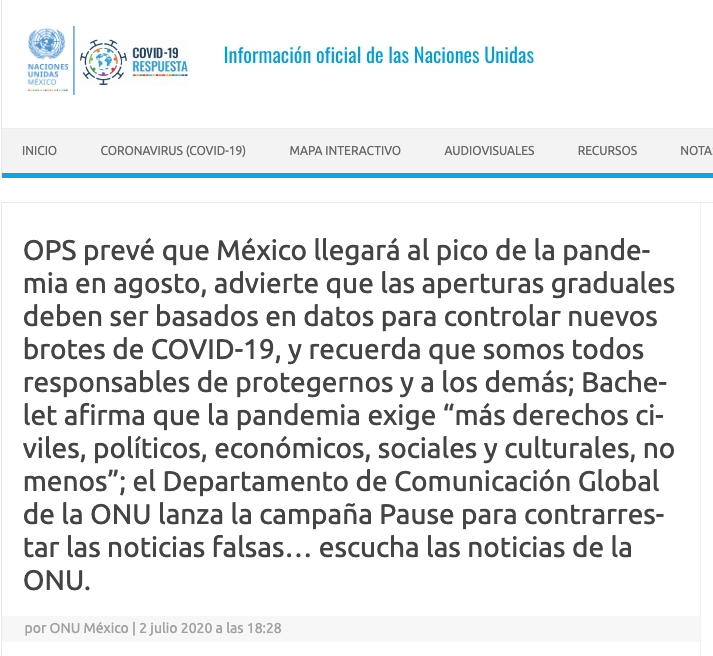 La Organización Panamericana de la Salud prevé que México llegará al pico de la pandemia en agosto