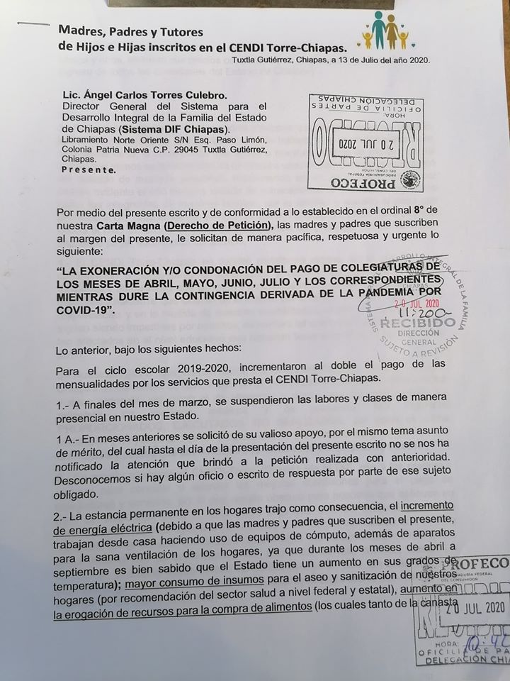 Cendi Torre Chiapas se desentiende de sus alumnos en esta pandemia de Covid-19, pero cobra colegiatura sin dar el servicio