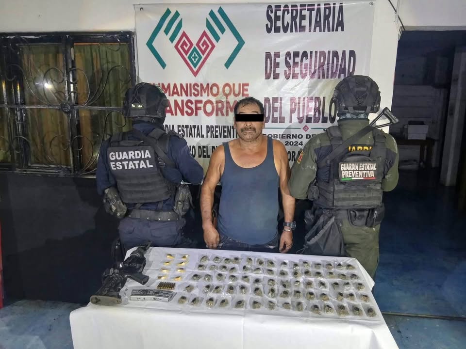 Detiene SSP a un presunto integrante del Cártel de Sinaloa y asegura narcóticos, arma de fuego y vehículo con reporte de robo