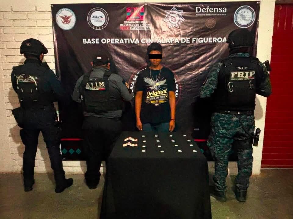 Logra SSP detención de masculino por delitos contra la salud en Cintalapa de Figueroa