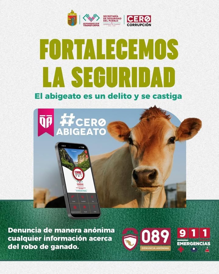 SSP fortalece acciones para prevenir y combatir el abigeato en Chiapas