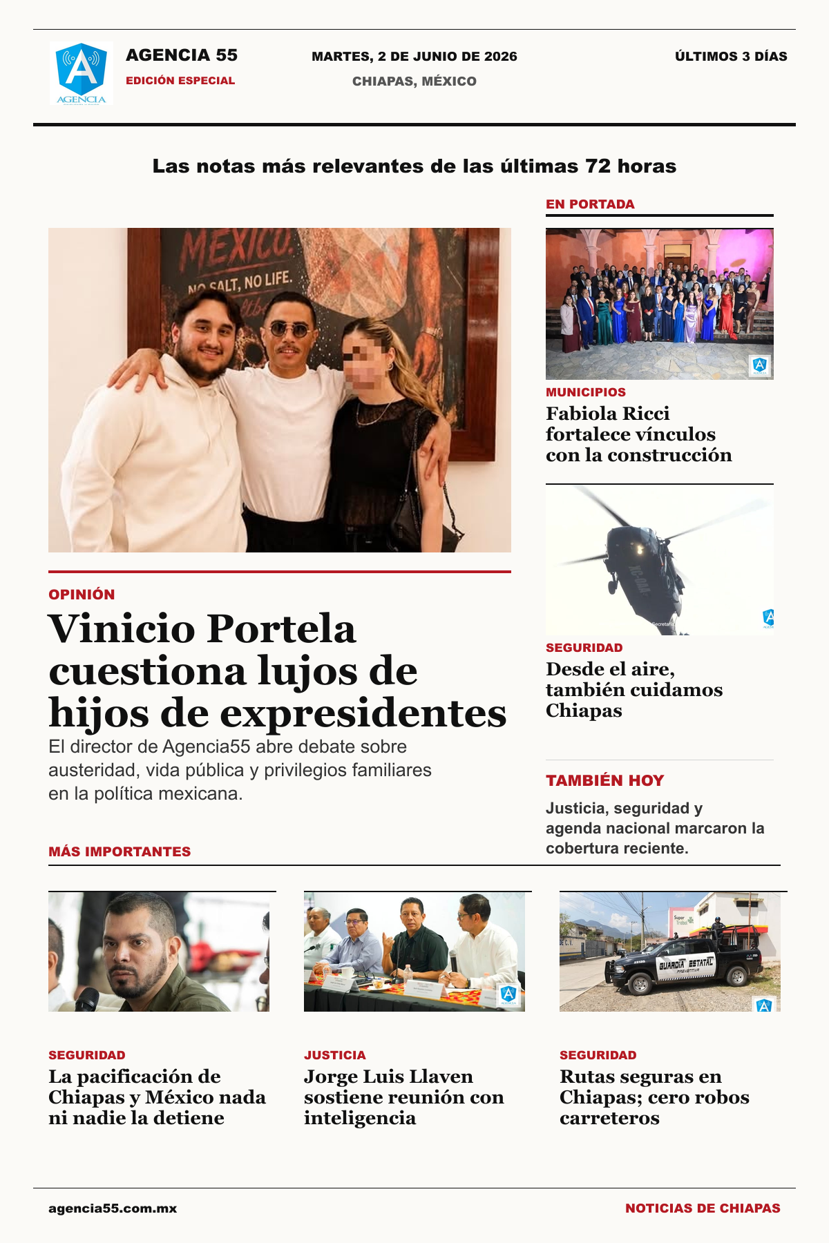 Portada Agencia55 con notas relevantes
