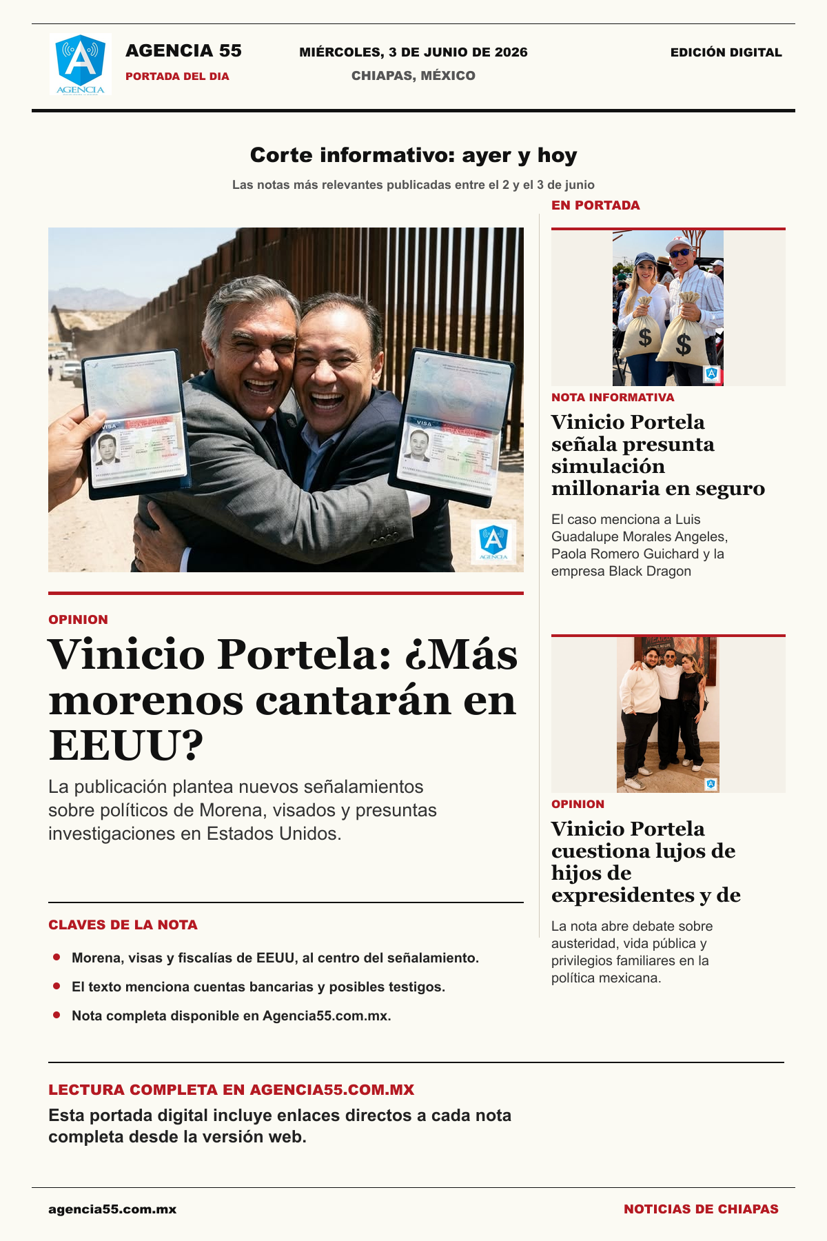 Portada Agencia55 del 3 de junio de 2026