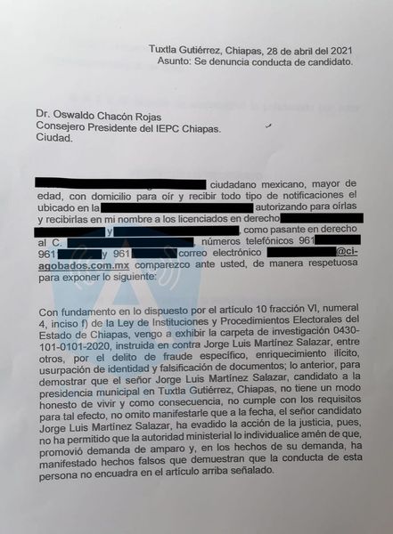 Denuncian ante el IEPC Chiapas